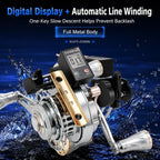 Magnetic Slow Descent Auto Line Winding Metal Raft Fishing Reel, Left Hand, Right Hand, Digital Display-Left Hand, Digital Display-Right Hand