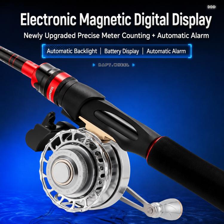 Magnetic Slow Descent Auto Line Winding Metal Raft Fishing Reel, Left Hand, Right Hand, Digital Display-Left Hand, Digital Display-Right Hand