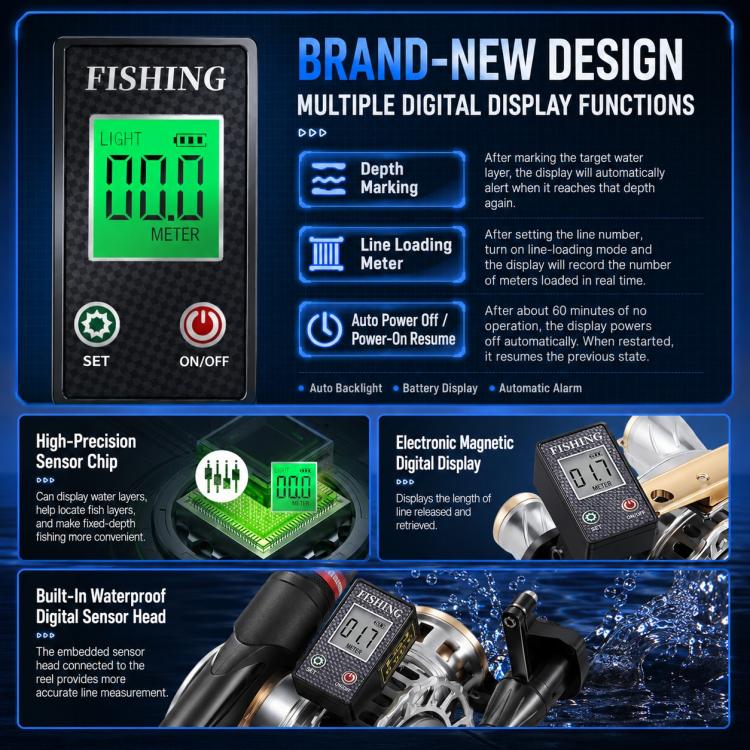 Magnetic Slow Descent Auto Line Winding Metal Raft Fishing Reel, Left Hand, Right Hand, Digital Display-Left Hand, Digital Display-Right Hand