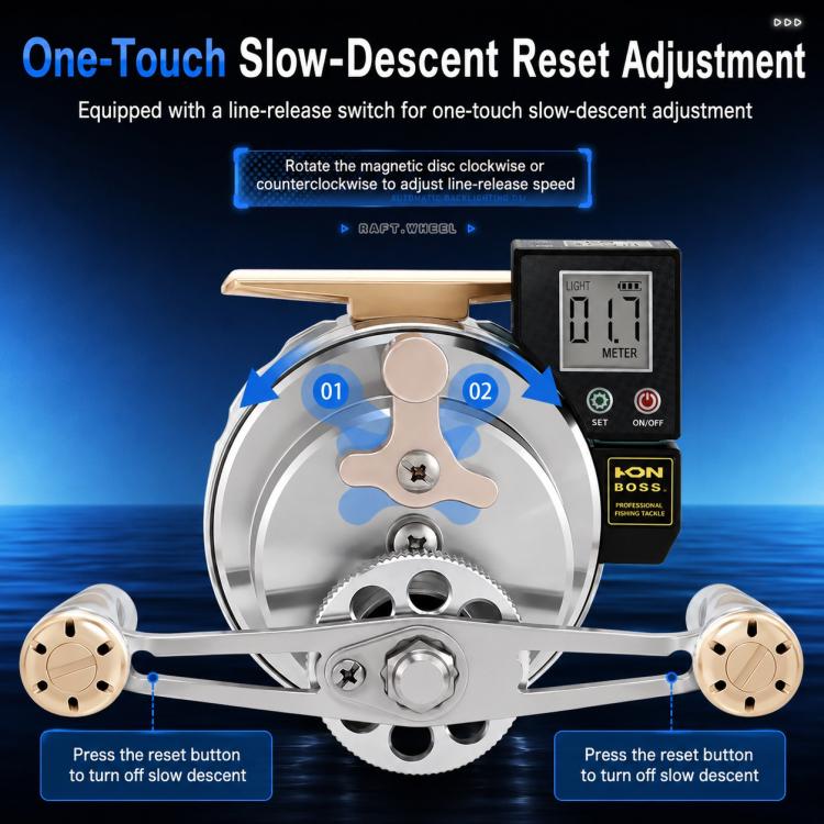 Magnetic Slow Descent Auto Line Winding Metal Raft Fishing Reel, Left Hand, Right Hand, Digital Display-Left Hand, Digital Display-Right Hand