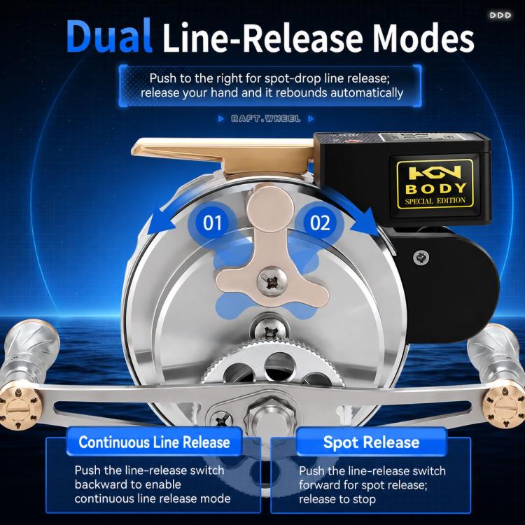 Magnetic Slow Descent Auto Line Winding Metal Raft Fishing Reel, Left Hand, Right Hand, Digital Display-Left Hand, Digital Display-Right Hand