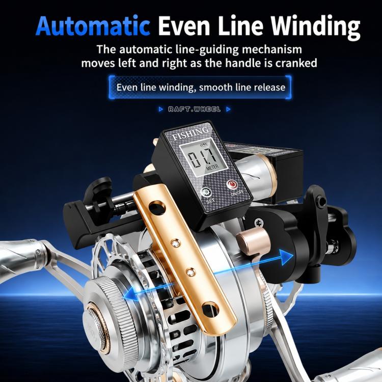 Magnetic Slow Descent Auto Line Winding Metal Raft Fishing Reel, Left Hand, Right Hand, Digital Display-Left Hand, Digital Display-Right Hand