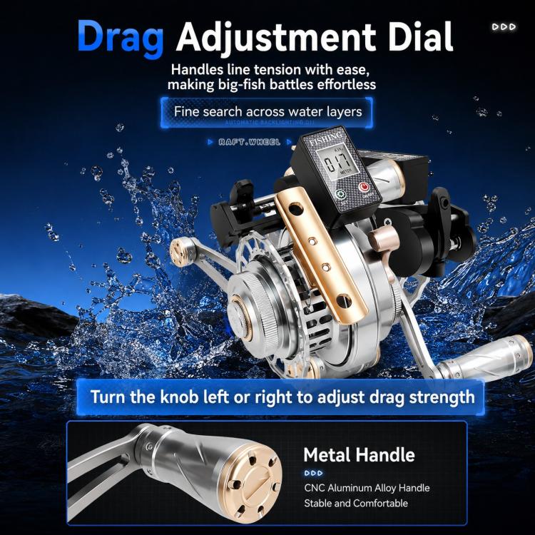 Magnetic Slow Descent Auto Line Winding Metal Raft Fishing Reel, Left Hand, Right Hand, Digital Display-Left Hand, Digital Display-Right Hand
