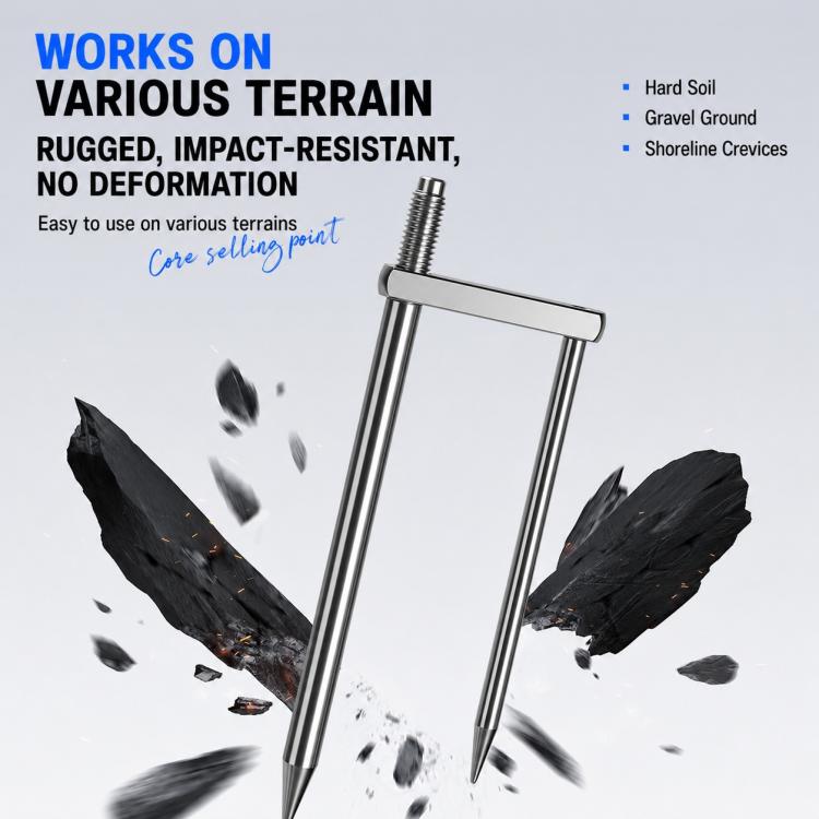 Detachable Umbrella Ground Stake Anti-Wind Peg with 12mm Universal Thread Interface, Chrome-Plated 23cm 2-Prong, Chrome-Plated 23cm 3-Prong, Chrome-Plated 30cm 2-Prong, Chrome-Plated 30cm 3-Prong, Stainless Steel 23cm 2-Prong, Stainless Steel 23cm 3-Pr...