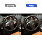 Car Carbon Fiber Steering Wheel Button Frame Decorative Sticker for Nissan 350z 2006-2009, Steering Wheel Button Frame