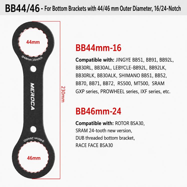 MEROCA Bicycle Hollow Crankset Removal Tool Axis Spanner, BB44, BB39+BB40.5 2 in 1 Wrench, BB49+BB52 2 in 1 Wrench For T47, BB44+BB46 2 in 1 Wrench