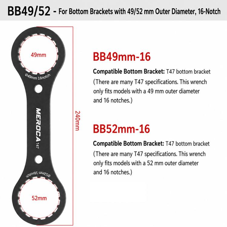 MEROCA Bicycle Hollow Crankset Removal Tool Axis Spanner, BB44, BB39+BB40.5 2 in 1 Wrench, BB49+BB52 2 in 1 Wrench For T47, BB44+BB46 2 in 1 Wrench