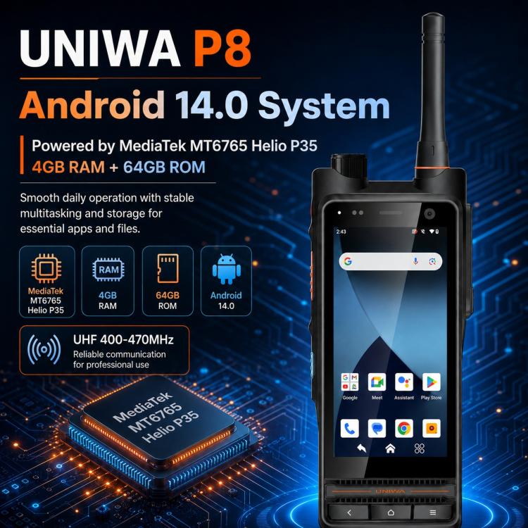 UNIWA P4 UHF Walkie-Talkie Rugged Phone, 4GB+64GB, 4.0 inch Android 14.0 Mediatek MT6762 Octa Core, Network: 4G, OTG, EU Plug, US Plug, UK Plug, AU Plug