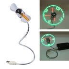Mini Durable USB Clock Time Display Flexible LED Light Fan, DC 5V