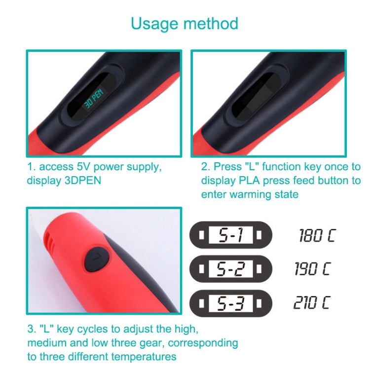 Gen 6th ABS / PLA Filament Kids DIY Drawing 3D Printing Pen with LCD Display(Blue+Black), EPR5210L, EPR5210R, EPR5210W, EPR5210Y