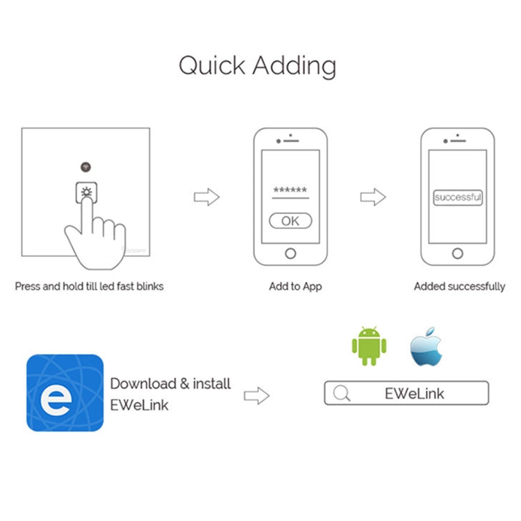 WS-US-01 EWeLink APP & Touch Control 2A 1 Gang Tempered Glass Panel Smart Wall Switch, AC 90V-250V, US Plug, 1 Gang