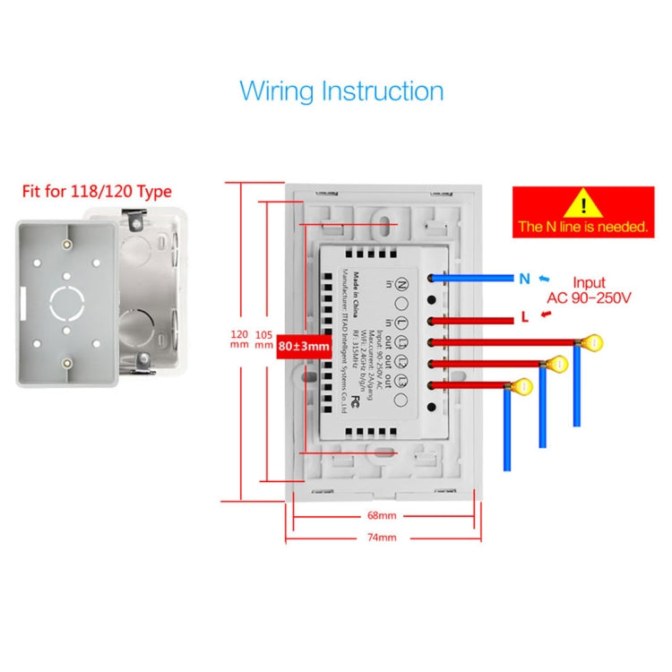 WS-US-01 EWeLink APP & Touch Control 2A 1 Gang Tempered Glass Panel Smart Wall Switch, AC 90V-250V, US Plug, 1 Gang