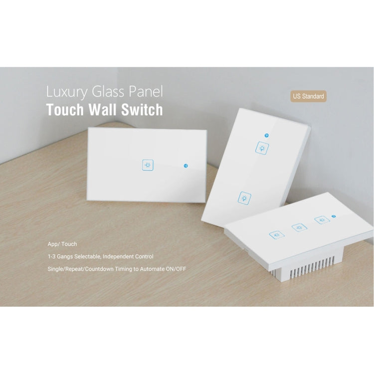 WS-US-03 EWeLink APP & Touch Control 2A 3 Gangs Tempered Glass Panel Smart Wall Switch, AC 90V-250V, US Plug, 3 Gangs