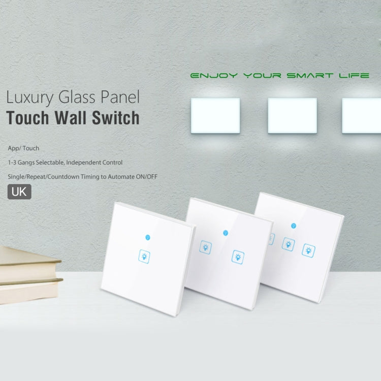 WS-UK-03 EWeLink APP & Touch Control 2A 3 Gangs Tempered Glass Panel Smart Wall Switch, AC 90V-250V, UK Plug, 3 Gangs