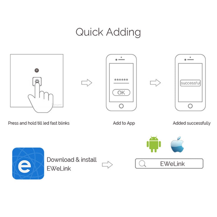 WS-EU-02 EWeLink APP & Touch Control 2A 2 Gangs Tempered Glass Panel Smart Wall Switch, AC 90V-250V, EU Plug, 2 Gangs