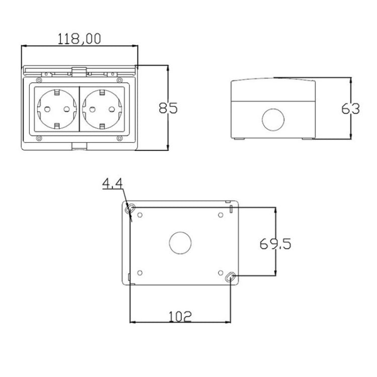 Outdoor IP55 Waterproof Double-connection Socket, EU Plug