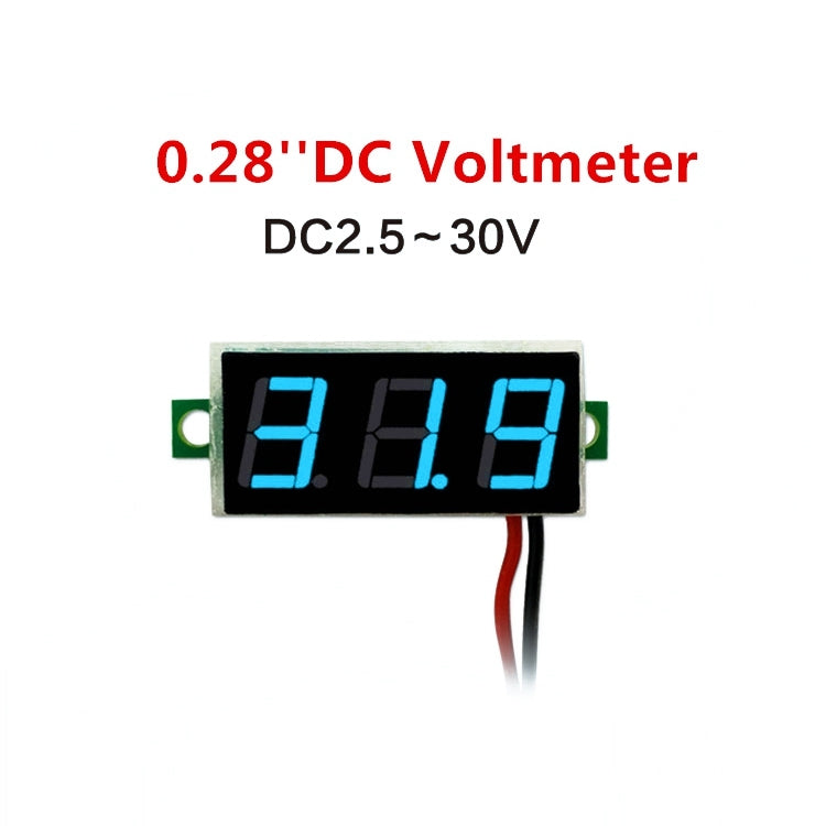 10 PCS 0.28 inch 2 Wires Adjustable Digital Voltage Meter, Color Light Display, Measure Voltage: DC 2.5-30V