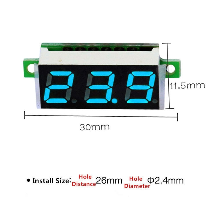 10 PCS 0.28 inch 2 Wires Adjustable Digital Voltage Meter, Color Light Display, Measure Voltage: DC 2.5-30V