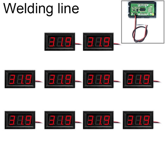 10 PCS 0.56 inch 2 Welding Wires Digital Voltage Meter with Shell, Color Light Display, Measure Voltage: DC 4.5-30V