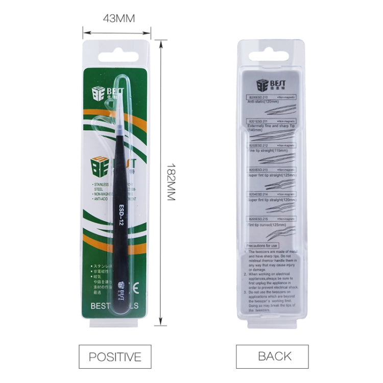 BEST BST-10 Precision Anti-static ESD Stainless Steel Tweezers, BST-10