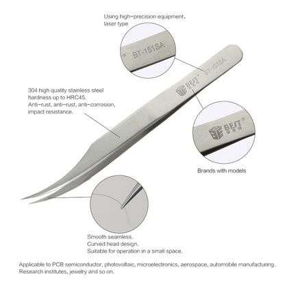 BEST BST-151SA Brushed stainless steel tweezers, BST-151SA