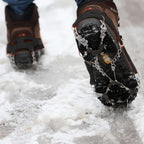 One Pair 8 Teeth Anti-Slip Ice Gripper Hiking Climbing Chain Shoes Covers, 8 Teeth Black, 8 Teeth Orange