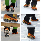 One Pair 8 Teeth Anti-Slip Ice Gripper Hiking Climbing Chain Shoes Covers, 8 Teeth Black, 8 Teeth Orange
