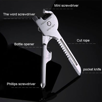 SWISS+TECH Stainless Steel 6 in 1 Multi-function Outdoor Key Chain, Foldable Mini Tools Key Ring