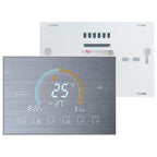 BHT-8000-GCLW-SS Brushed Stainless Steel Mirror Controlling Water/Gas Boiler Heating Energy-saving and Environmentally-friendly Smart Home Negative Display LCD Screen Round Room Thermostat with WiFi, with WiFi