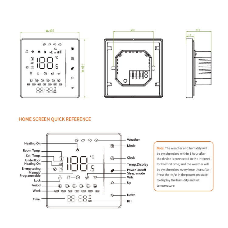 BHT-006GCLW 95-240V AC 5A Smart Home Heating Thermostat for EU Box, Control Boiler Heating with Only Internal Sensor, WiFi, BHT-006GCLW