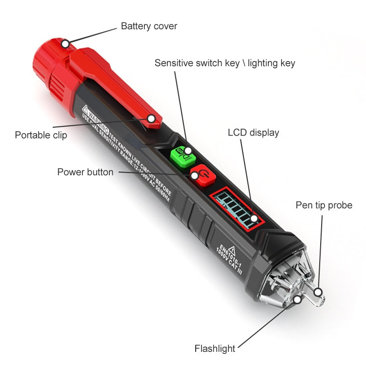 HABOTEST HT100 High-sensitivity LCD Digital Display Sound and Light Alarm Test Pen, HT100