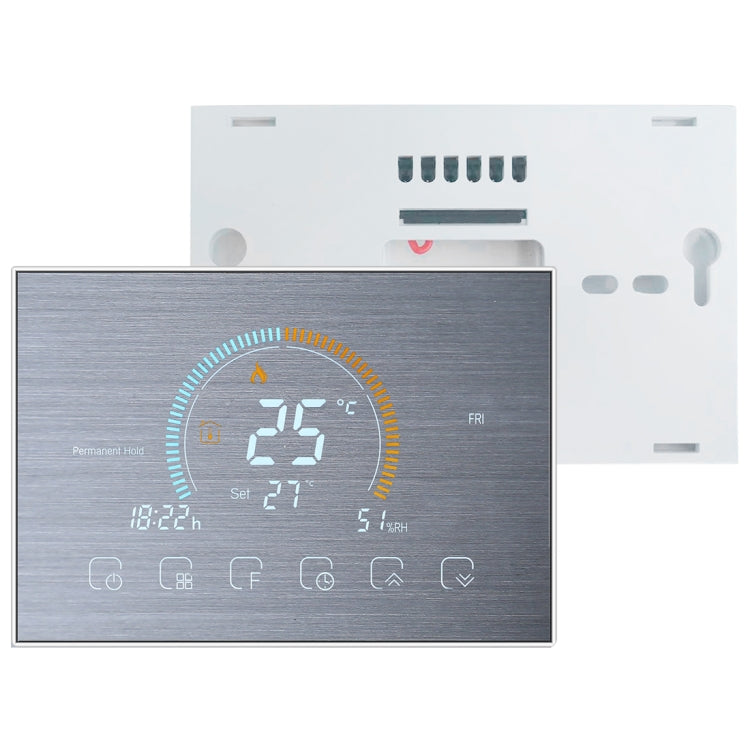 BHT-8000-GC-SS Brushed Stainless Steel Mirror Controlling Water/Gas Boiler Heating Energy-saving and Environmentally-friendly Smart Home Negative Display LCD Screen Round Room Thermostat without WiFi, without WiFi