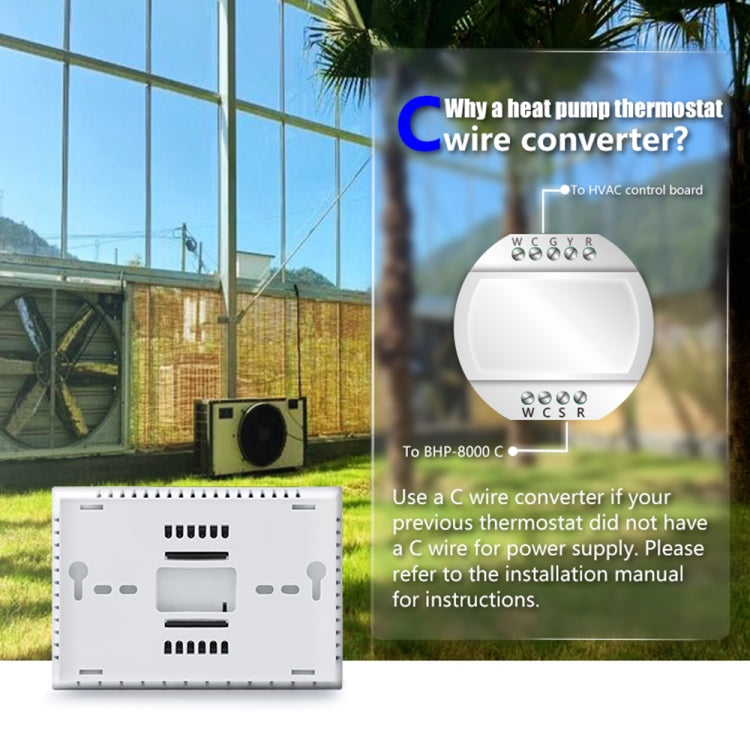 BHP-8000-B 3H2C Smart Home Heat Pump Round Room Mirror Housing Thermostat without WiFi, AC 24V, without WiFi