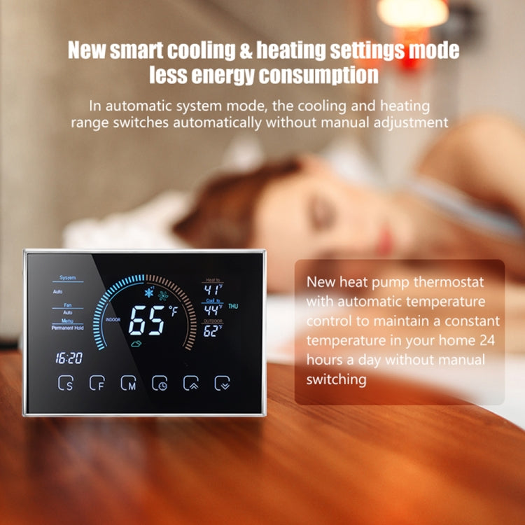 BHP-8000-B 3H2C Smart Home Heat Pump Round Room Mirror Housing Thermostat without WiFi, AC 24V, without WiFi