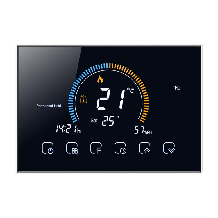 BHT-8000-GC Controlling Water/Gas Boiler Heating Energy-saving and Environmentally-friendly Smart Home Negative Display LCD Screen Round Room Thermostat without WiFi, without WiFi Black, without WiFi White