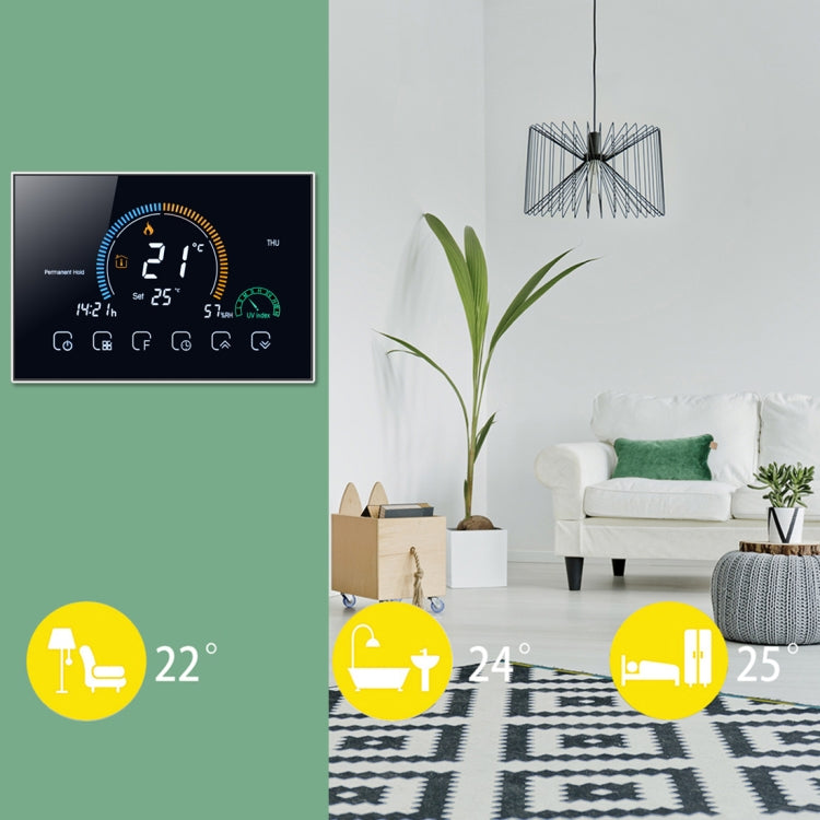 BHT-8000-GC Controlling Water/Gas Boiler Heating Energy-saving and Environmentally-friendly Smart Home Negative Display LCD Screen Round Room Thermostat without WiFi, without WiFi Black, without WiFi White