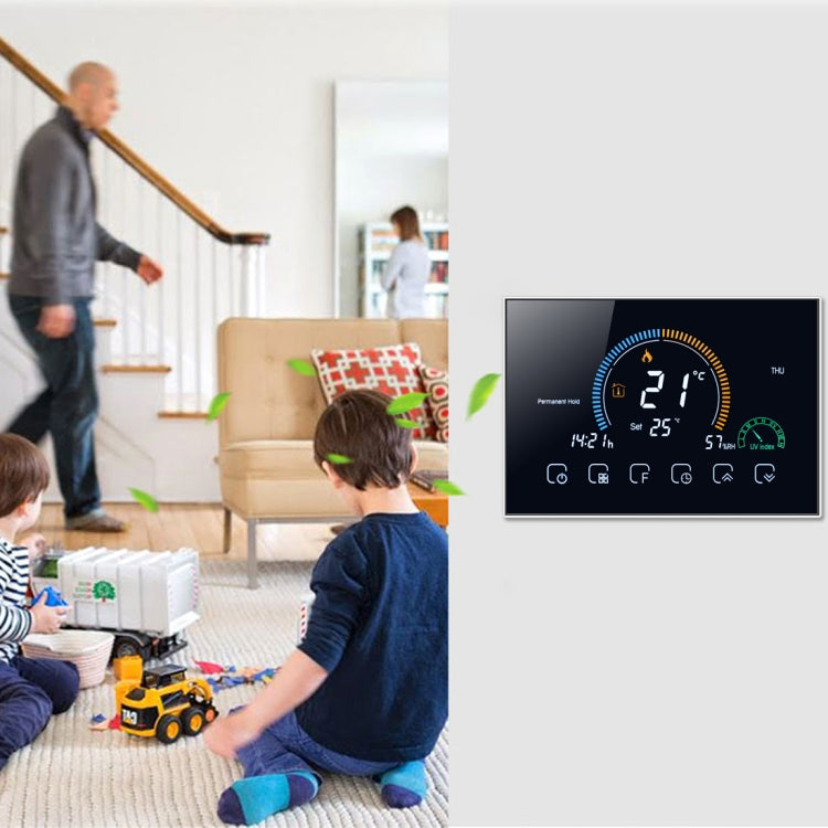 BHT-8000-GC Controlling Water/Gas Boiler Heating Energy-saving and Environmentally-friendly Smart Home Negative Display LCD Screen Round Room Thermostat without WiFi, without WiFi Black, without WiFi White