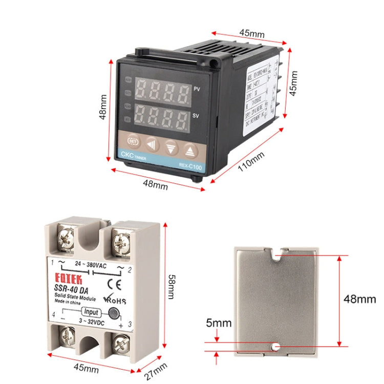 REX-C100 Thermostat + Thermocouple + SSR-10 DA Solid State Module Intelligent Temperature Control Kit, 10DA