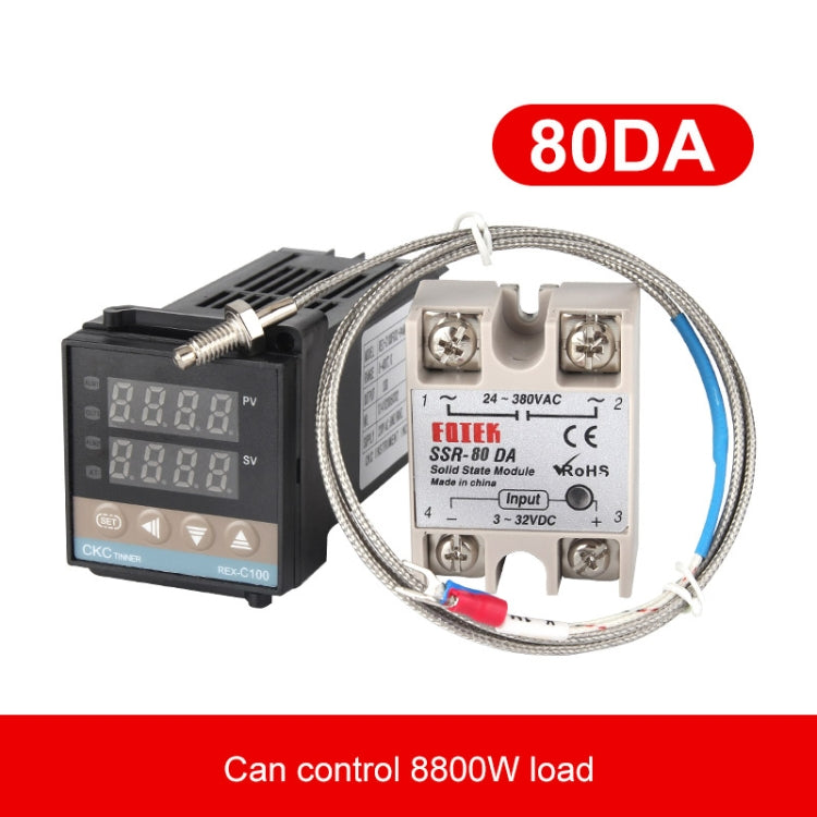 REX-C100 Thermostat + Thermocouple + SSR-80 DA Solid State Module Intelligent Temperature Control Kit, 80DA