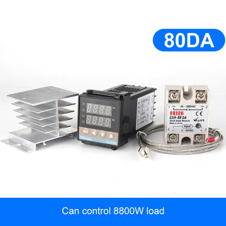 8800W REX-C100 Thermostat + Heat Sink + Thermocouple + SSR-80 DA Solid State Module Intelligent Temperature Control Kit, 80DA