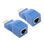HDMI to RJ45 Extender Adapter (Receiver & Transmitter) by Cat-5e/6 Cable, Transmission Distance: 30m, Single RJ45 Blue