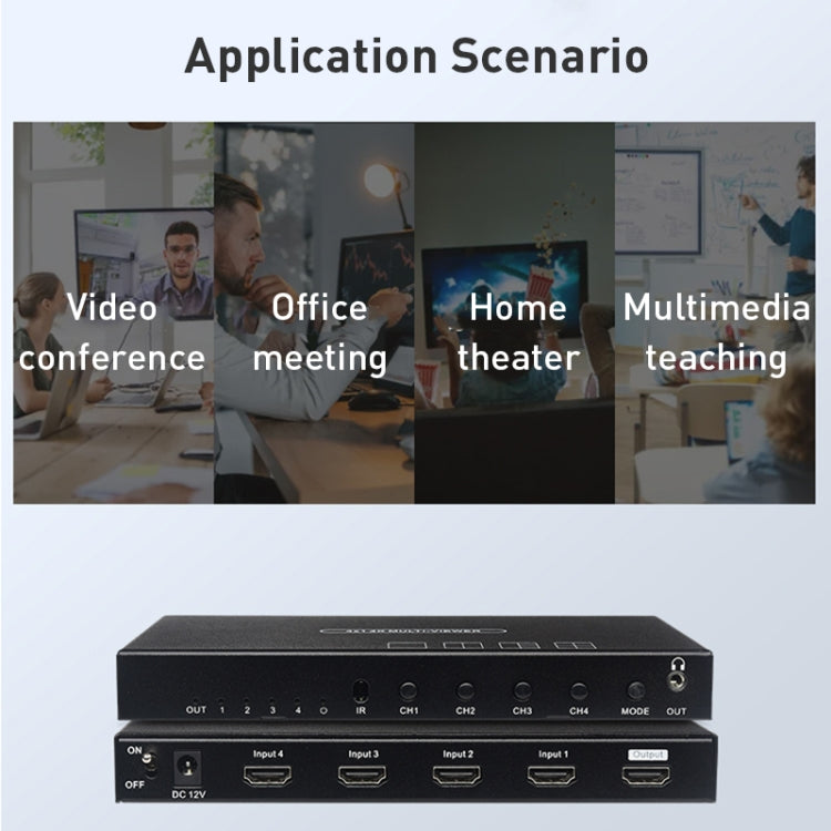 Measy MV4341 4K 30Hz 4 In 1 Out HDMI Quad Screen Splitter, Plug Type: US Plug, US Plug