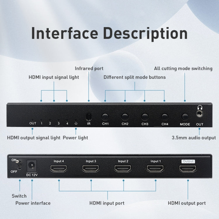 Measy MV4341 4K 30Hz 4 In 1 Out HDMI Quad Screen Splitter, Plug Type: EU Plug, EU Plug