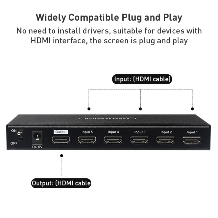 Measy SWH4651 4K 60Hz 5 In 1 Out HDMI Converter Switcher, Plug Type: US Plug, US Plug