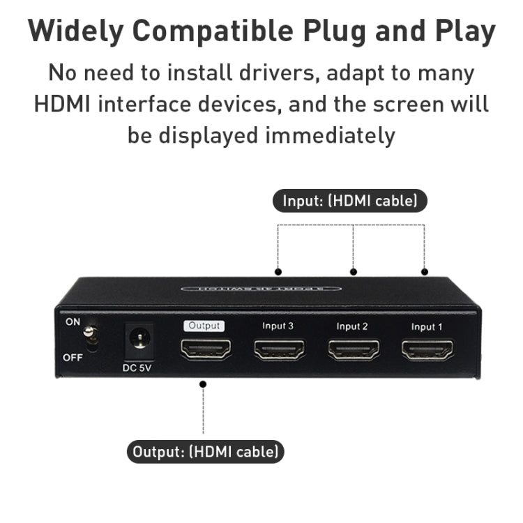 Measy SWH4631 4K 60Hz 3 In 1 Out HDMI Converter Switcher, Plug Type: EU Plug, EU Plug