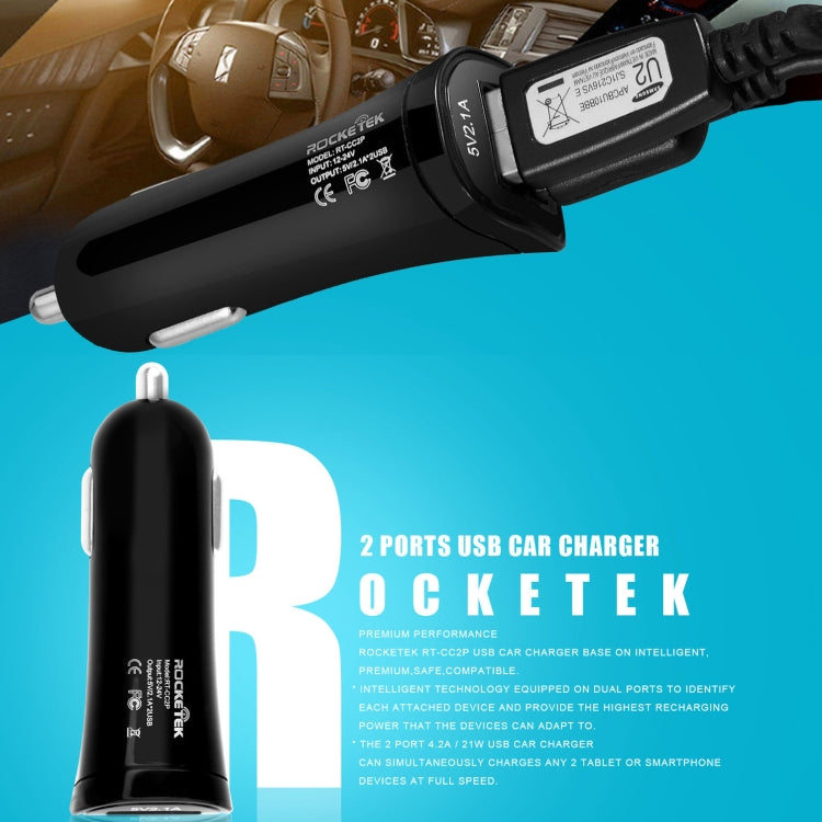 ROCKETEK CC2P DC 5V 4.2A Dual USB Smart Car Charger, CC2P