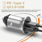 PD USB-C / Type-C + QC3.0 USB Fast Charging Car Charger with Dual LED Indicator, QC3.0