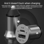 PD USB-C / Type-C + QC3.0 USB Fast Charging Car Charger with Dual LED Indicator, QC3.0