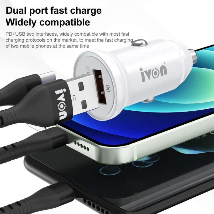 IVON CC45 20W PD 3.0 USB-C / Type-C + QC 3.0 USB Port Mini Car Charger, CC45