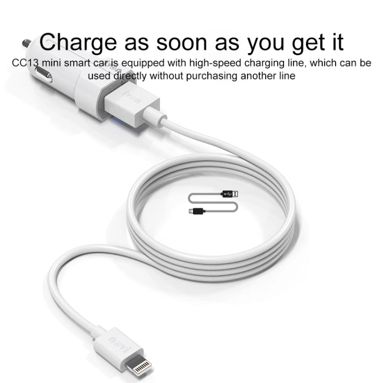 IVON CC13 QC 3.0 Fast Charging Car Charger Set with 8 Pin Charging Cable, Charger with 8 Pin Cable